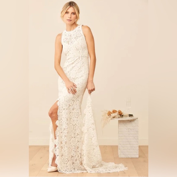 NWOT Lulus “Love Everlasting” White and Nude Floral Lace Mermaid Maxi Dress M - Picture 5 of 13